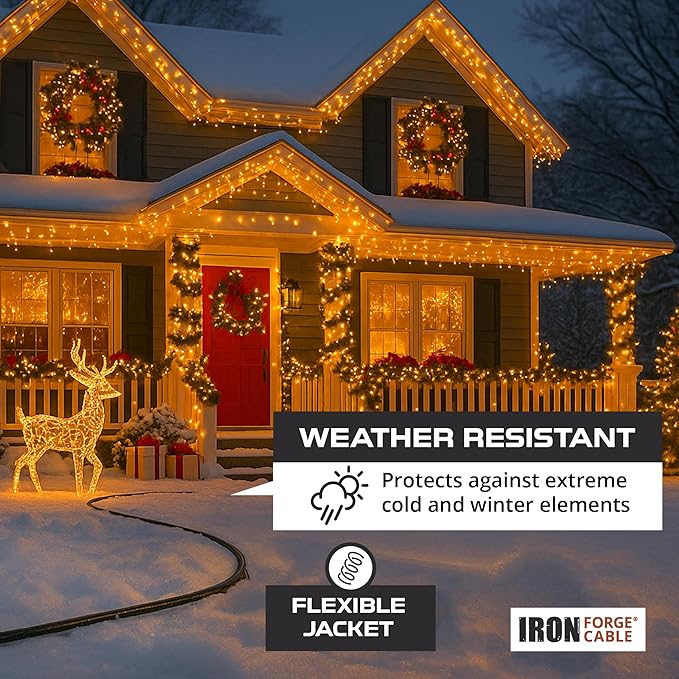 Iron Forge Cable 6 ft Black Extension Cord, 16/2, 6 Foot Extension Cord with 2 Prong Polarized Plug, Weatherproof - Great for Outdoor & Indoor Use