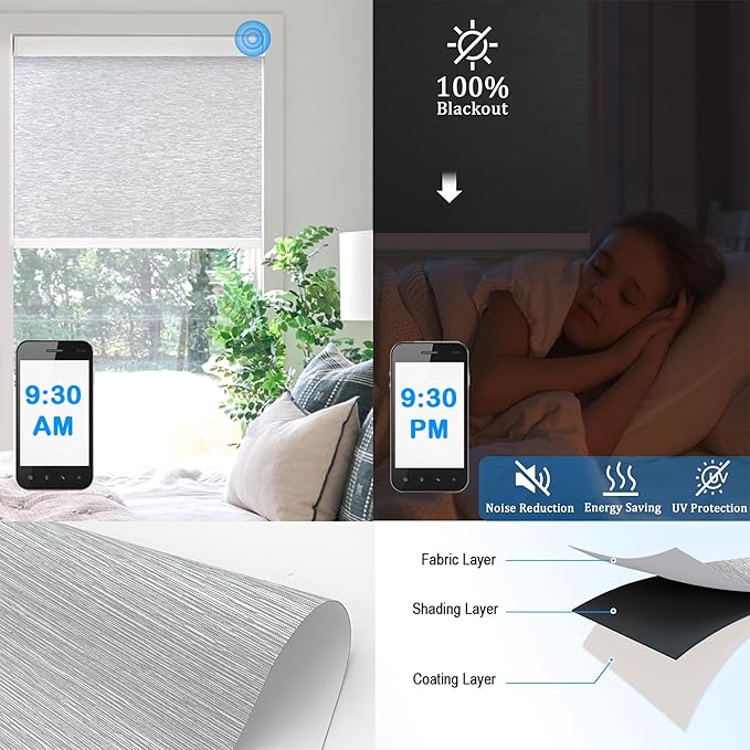 Motorized Blinds with Remote Cordless Automatic Motorized Shades Custom Blinds for Windows Smart Curtains Compatible with Alexa Google Home(Blackout Jacquard Grey,W68 x H72in)