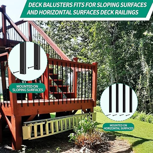 Black Metal Deck Balusters 32", Deck Railing and Indoor Stairs Railing,Hollow Rectangular Stair Railing with Screws for Deck Railing and Outdoor Porch-25Pack