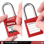 TRADESAFE Lockout Tagout Locks Set - 10 Red Loto Locks, Lockout Locks Keyed Different, 2 Keys Per Lock, OSHA Compliant Lock Out Tag Out Padlocks, Safety Padlocks for Electrical Lockout Tag Out Kits