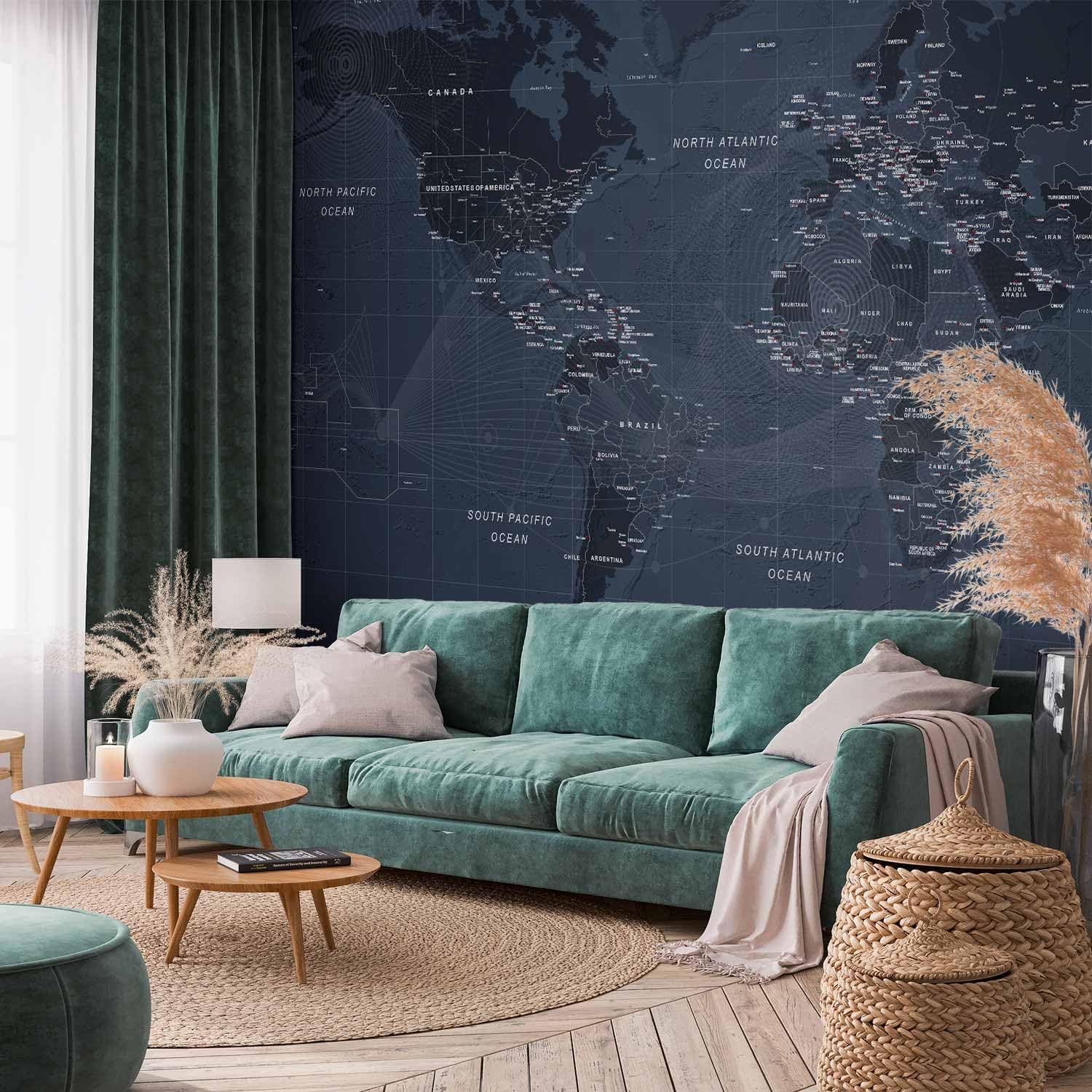 artgeist Premium Wall Mural World Map 177x124 in - XXL Non-Woven Wallpaper Fleece Wall Decor Photo Print Picture Image Design Home Map of The World k-A-0123-a-a