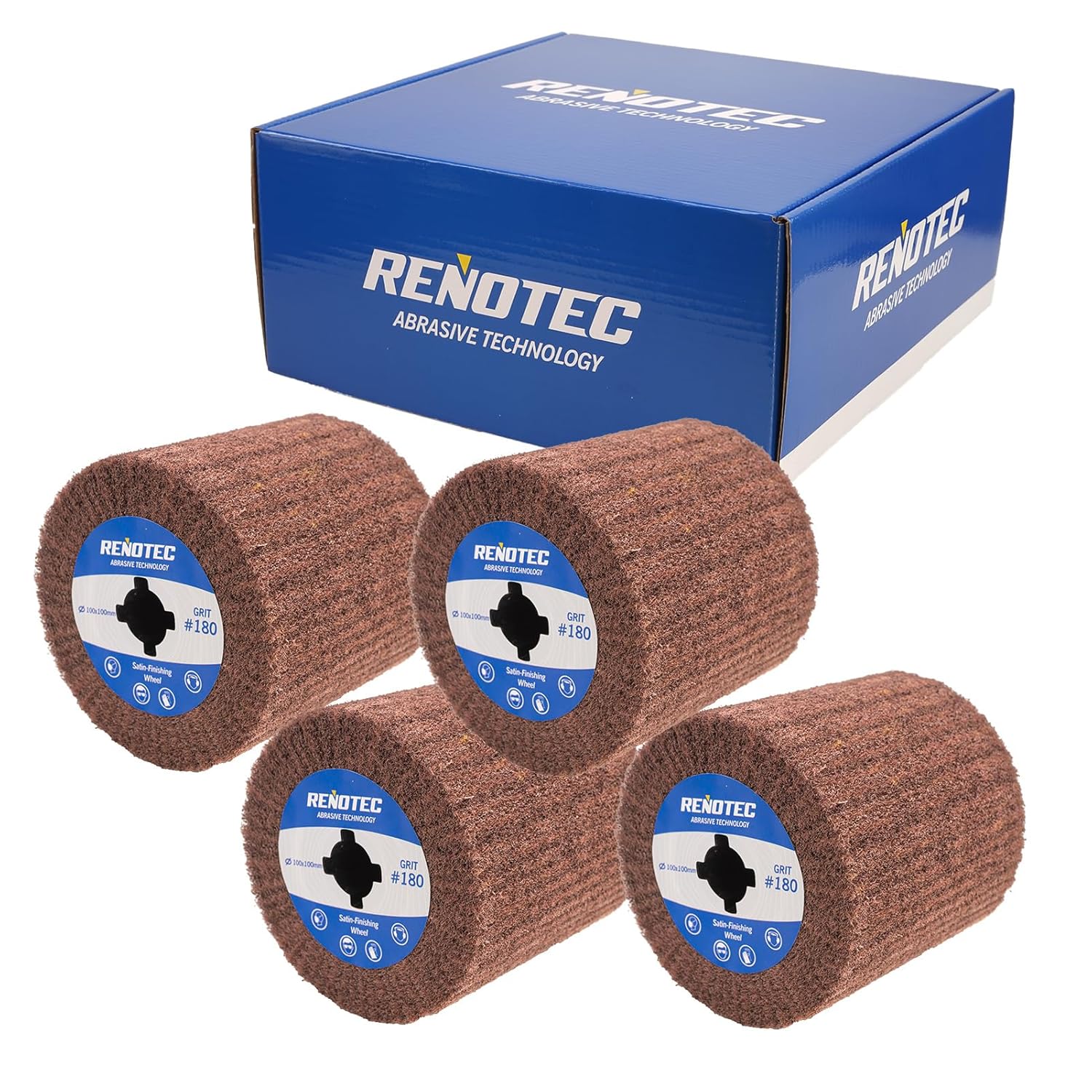 4" Burnishing Drum, 100x100mm, Fine Grit 180, A/O, for Metalwork Surface Polishing