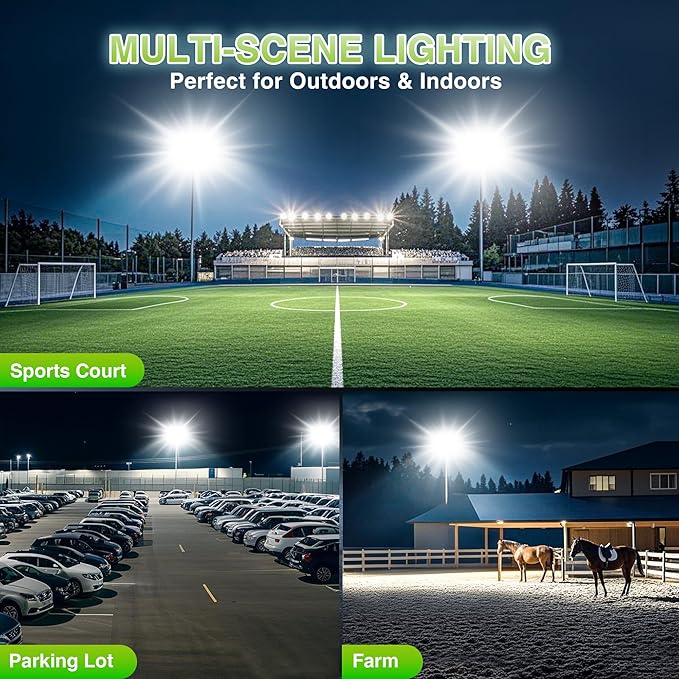 STASUN 900W LED Flood Light, Mini Series Stadium Lighting, 90000LM 6000K Daylight White, IP66 Waterproof, 3 Adjustable Panels, Outdoor Floodlight for Football, Basketball Court, Tennis, Soccer Field