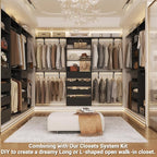 Aheaplus Closet System with Drawers Set of 2, Wood Closet Organizer System with 8 Hanging Rods & Top Shelves, Walk-in Closets Organizer Wardrobe Clothes Rack System, Cut Fits Spaces 4-9FT. Wide, Black