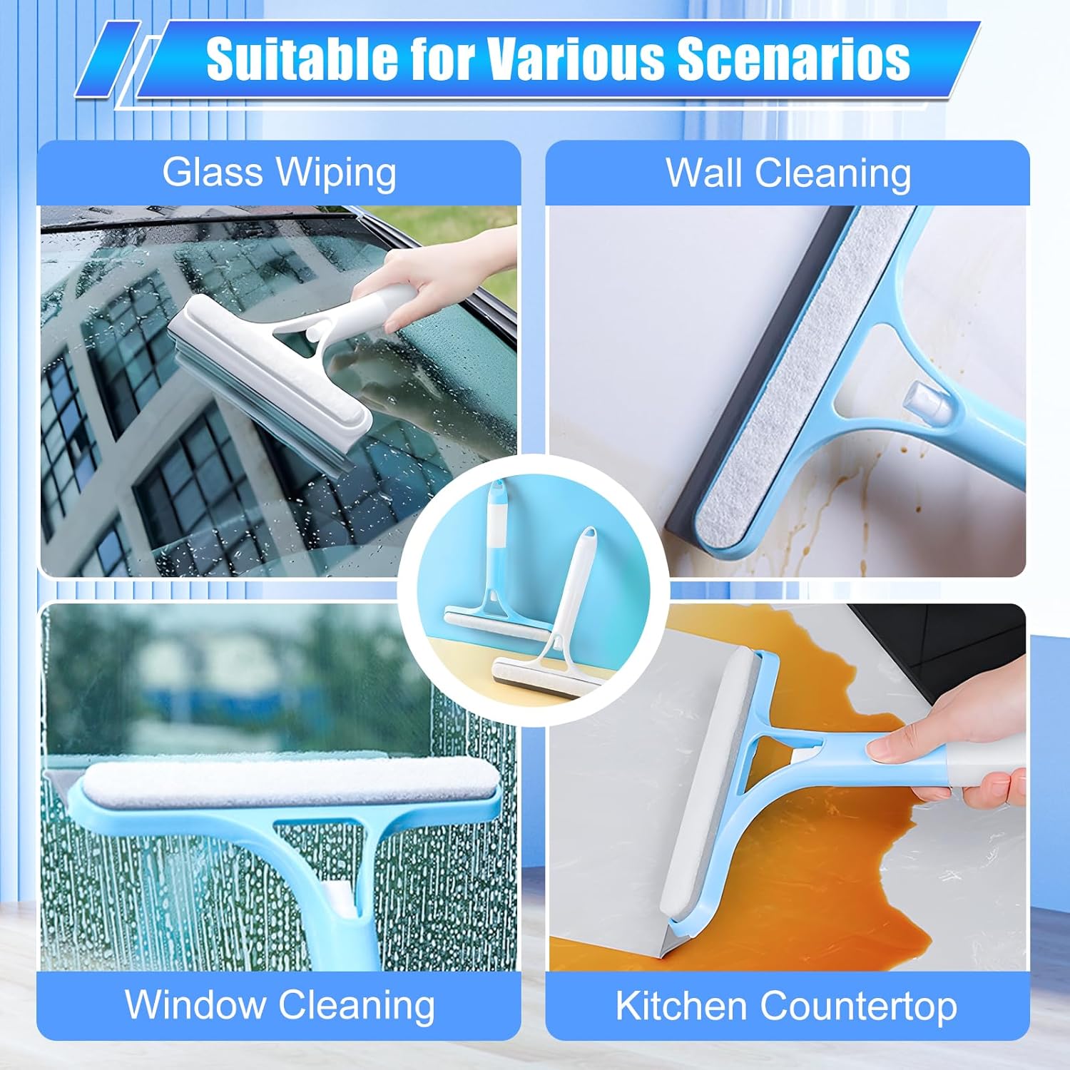 3 in 1 Window Cleaning Scraper,3 in 1 Spray Squeegee,Window Squeegee with Spray,Windows Squeegee Cleaner Tool with SprayBottle,All-Purpose Shower Glass,Mirrors,Car,Home Window Cleaner Tool(Blue)