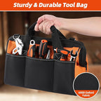 Tool Bag 14'', Thick Outer Pocket Tool Organizer Waterproof, Heavy Duty Tote with Shoulder Strap for Tool Storage, Black & Orange