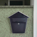Wall Mount Locking Mailbox - Black Horizontal Triangular Security Mailbox - Waterproof Vertical Drop Mail Box Outdoor with Key