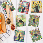 Swedish Dishcloths for Kitchen, 6 Pack Oil Painting Black Cat Reusable Paper Towels Washable, Absorbent Dish Rags for Washing Dishes Housewarming Gifts