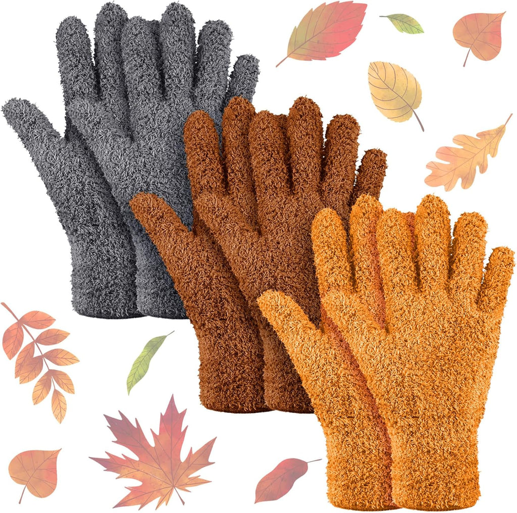 Patelai 3 Pairs Microfiber Plant Dusting Gloves Leaf Cleaning Gloves for Indoor Plants, Blinds, Furniture, House(Large,Orange, Brown, Dark Gray)