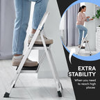 Lifetime Home 2-Step Ladder with Wide Anti-Slip Platform & Thick Rubber Feet - Lightweight Heavy Duty Foldable & Portable - 330 lbs Capacity, Steel Frame, Rubber Handgrip, Folding Step Stool - White