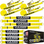 VULCAN Complete Axle Strap Tie Down Kit with Wire Hook Ratchet Straps - Classic Yellow - Includes (4) 22 Inch and (4) 36 Inch Axle Straps, and (4) 15' Wire J Hook Ratchet Straps