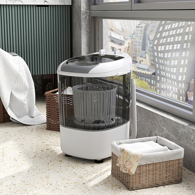 Giantex Portable Mini Washing Machine, 5.5 lbs Capacity Small Compact Laundry Washer with Spin Tub & Drain Hose, Semi-automatic Washer Machine for Apartment Dorms RV Home (Grey)
