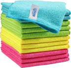 HOMEXCEL Microfiber Cleaning Cloth,12 Pack Cleaning Rags, Cleaning Towels with 4 Color Assorted, 11.5"X11.5"(Green/Blue/Yellow/Pink)