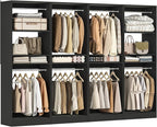 Unikito 100 Inch Large Closet System, 8.3FT Wood Closet Organizer Kit with 8 Hanging Rods, Adjustable Walk in Wardrobe Closet Tower, Sturdy Luxury Clothes Garment Rack, Easy Assembly, Set of 4, Black