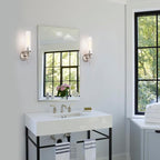 Brushed Nickel Bathroom Vanity Light, Wall Sconces Set of 2 with Knurled Texture, Chrome Silver Wall Lamps with Clear Glass Shade, Modern Industrial Bathroom Lighting Fixtures Over Mirror