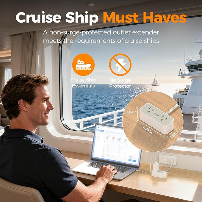 TESSAN Multi Plug Wall Outlet Extender, 6 inch Short Extension Cord, Flat Plug Splitter with 4 AC 3 USB (1 USB C) Charging Ports, Multiple Outlet Small Power Strip for Home Office Dorm Room