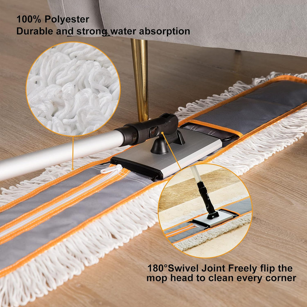 36” Commercial Dust Mop for Hardwood Floor Cleaning, Heavy Duty Push Broom Mop Hotel Company Household Cleaning Supplies for Hardwood, Tiles, Marble,Vinyl Plank Floors Cleaning