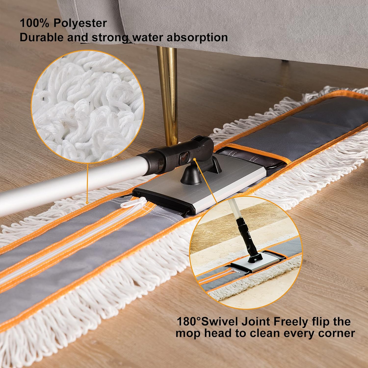 36” Commercial Dust Mop for Hardwood Floor Cleaning, Heavy Duty Push Broom Mop Hotel Company Household Cleaning Supplies for Hardwood, Tiles, Marble,Vinyl Plank Floors Cleaning