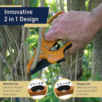 Kings County Tools Ratcheting Hand Pruner | Extra Cutting Strength | Adjust Grip to Activate Ratchet Mechanism | Cast Aluminum with Rubber Grip on Handle | Carbon Steel Blade