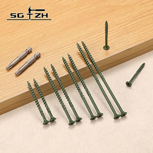 #9 x 2-1/2" Deck Screws (935Pcs) 10lb. Carbon Steel, Green, Flat Head, Rust Resistant epoxy Coated, with T25 Star Bit