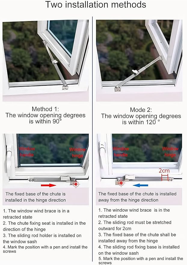 Window Hinges - Casement Window Stays & Locks, Angled Fixed Base, Sprayed Silver Style, 2 Pair, 6 Fixed Slots