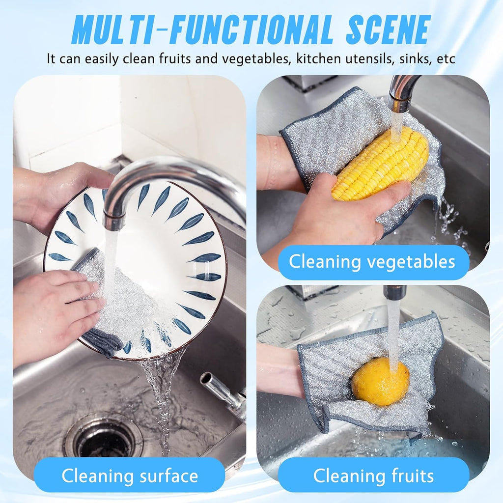 8 PCS Four-Layer Non-Scratch Multipurpose Steel Wire Dishcloths - Reusable Quick-Dry Odor-Free Scrub Cloths for Dishes, Kitchen Cleaning Cloths for Cookware, Sinks, Stove Tops(7.87X7.87)