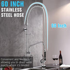 Spray Valve with 60" Flexible Stainless Steel Hose & Pre-Rinse Overhead Spring, Commercial Faucet Flexible Hose with Spray Head Replacement Kit for Commercial Restaurant Industrial Kitchen Sink Faucet