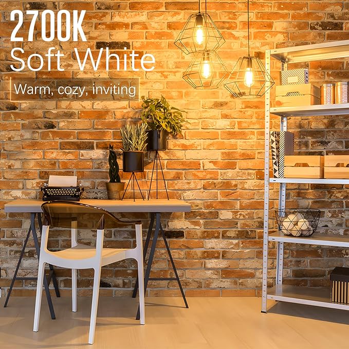 LED Edison Bulbs Dimmable, E26 Bulb 60 watt Equivalent, Soft White 2700K, ST58 Vintage Light Bulbs, 90+ CRI, 6W 600LM, E26 Base, Clear Glass, 6 Pack