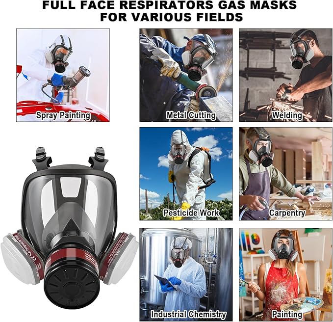Half & Full Face Respirator Mask with Filters, Gas Masks for Construction Work, Paint, Dust, Spray, Welding, Sanding