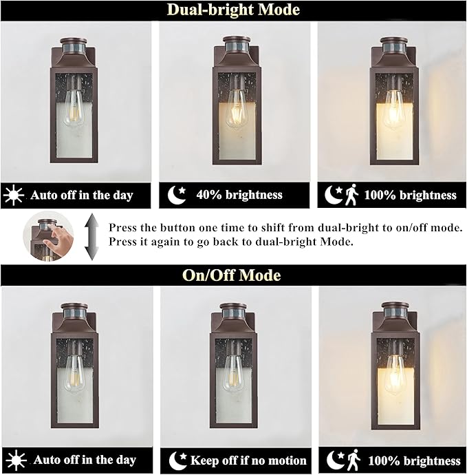 MICSIU Motion Sensor Outdoor Wall Light Fixture, 12.75 Inch Oil Rubbed Bronze Exterior Sconce Lighting, Waterproof Outside Light for House, Front Porch, Garage, Patio, Doorway