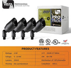 VISTA 4 Pack Cast Aluminum Landscape Spotlights, Low Voltage Landscape Lighting Spot Lights Outdoor with 4.5W MR16 LED Bulb for Yard, Garden, Lawn, Tree