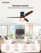 52 Inch Low Profile Ceiling Fans with Lights and Remote Control, Flush Mount Ceiling Fan with Lights, 3 Blades Solid Wood Hugger Easy Installation for Living Room, Bedroom, Farmhouse, Indoor