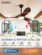 42 Inch Ceiling Fans with Lights and Remote, 3 Blades Outdoor Wood Propeller Ceiling Fans, Dimmable Quiet Noiseless DC Motor for Farmhouse, Living Room, Bedroom, Indoor, Walnut