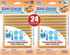 SANI 360° Sani Sticks Drain Cleaner and Deodorizer, 24 Count, Orange Scent Enzyme Pipe Cleaners, Eliminate Odors, Prevent Clogged Drains, Safe for Sinks, Bathtub Drains, Septic Tanks