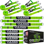 Vulcan Complete Axle Tie Down Kit - High-Viz - Includes 4x 22" & 36" Axle Straps, 4x 15' Wire J Hook Ratchet Straps
