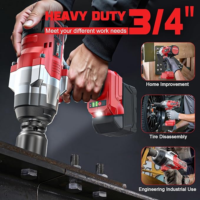 3/4" Cordless Impact Wrench Compatible with Milwaukee 18V Battery: 1850FT-LBS(2500N.m) High Torque Impact Driver, Auto-Stop Reverse, 4-Speed Heavy Duty Impact for Car/Truck/Mower(Bare Tool)
