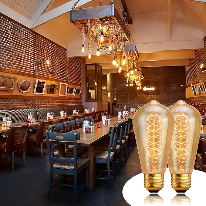 ST64 Incandescent Light Bulbs 110V 40W Edison Bulbs 6 Pack,Amber Vintage 240LM,E26 Base 2200K Dimmable Decorative Antique Wire Wound Incandescent Bulb for Chandelier Pendant Lamps