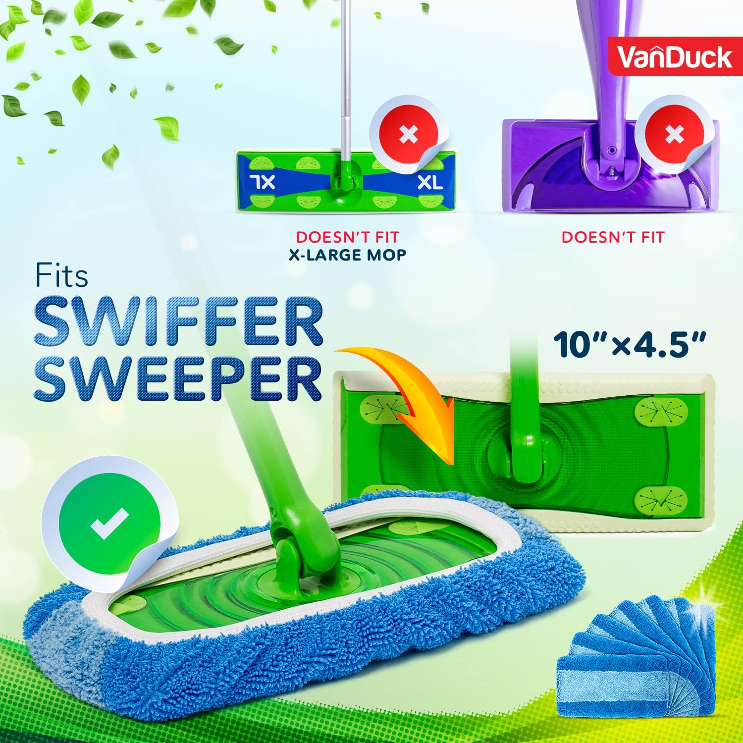 VanDuck Reusable Pet Heavy Duty Mop Pads Compatible with Swiffer Sweeper (4-Pack) - Washable Microfiber Mop Pads for Wet & Dry Use - All Purpose Floor Mopping and Cleaning Product