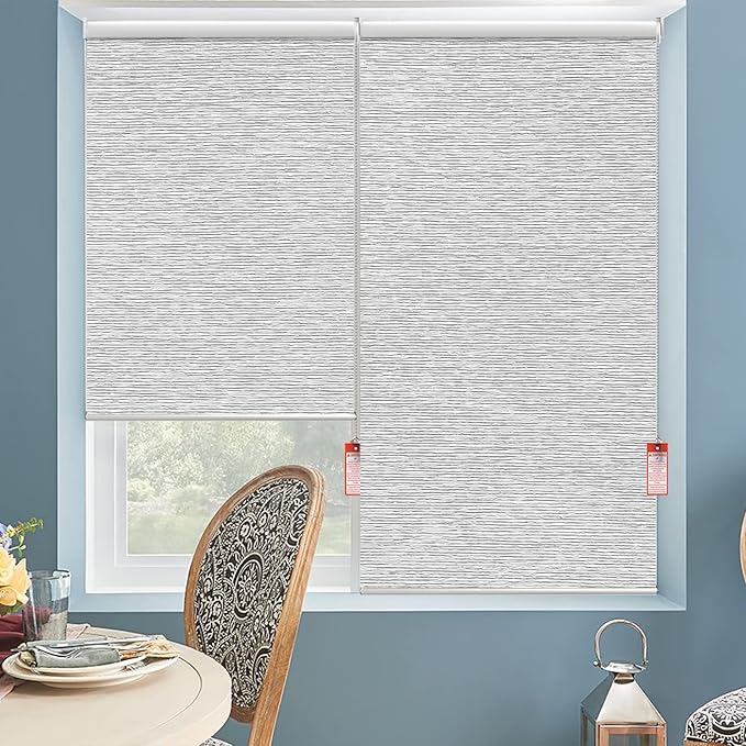 ALLBRIGHT 100% Blackout Roller Blinds Woven Shades with Striped Jacquard, Cordless Window Shades, UV Protection Fabric, Easy-Install for Indoor Home & Office, Grey Old, 23" W x 72" H