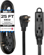 Iron Forge Cable 25 ft Flat Plug Black Extension Cord with 3 Outlets - 16/3 SJTW 3 Prong Indoor Extension Cord with Multiple Outlets