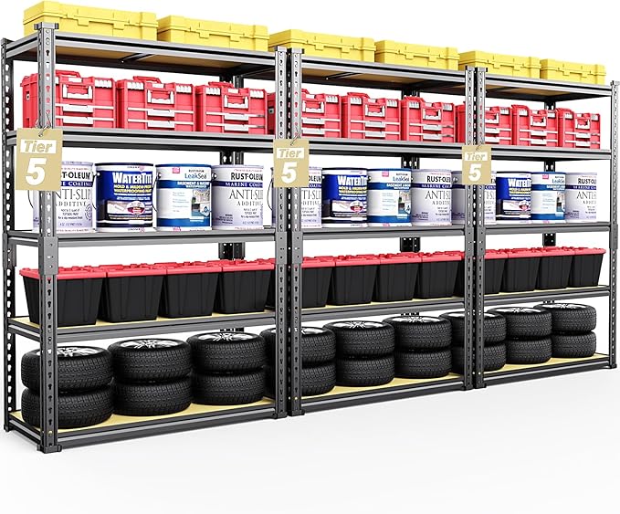 TigerParty 2050LBS Heavy Duty Garage Shelving, 5-Tier Adjustable Storage Shelves, Metal Shelving Unit and Storage Rack for Pantry, Basement, Warehouse, 72" H x 36" W x 16" D, MDF Borad