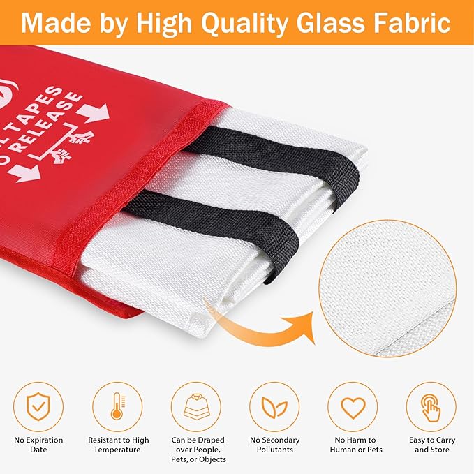 Emergency Fire Blanket for Home Kitchen - KANHIRO Fiberglass Fire Suppression Blanket Great for School, Fireplace, Grill, Car, Office, Warehouse (4 Pack, 39 in X 39 in)