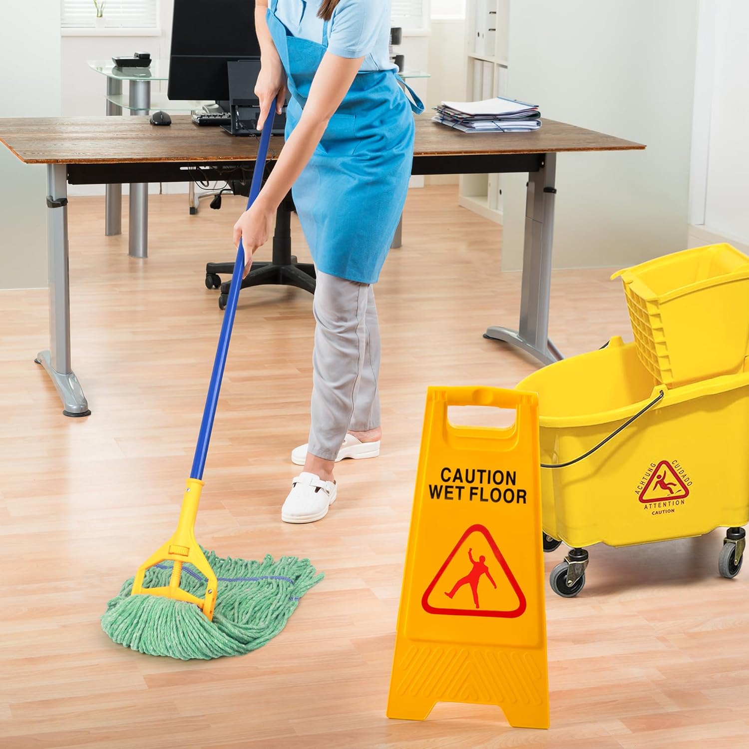 Matthew Cleaning Heavy Duty Mop Head Commercial Replacement for General and Floor Cleaning, Wet Industrial Blue Cotton Looped End String Head Refill (Pack of 12) Green