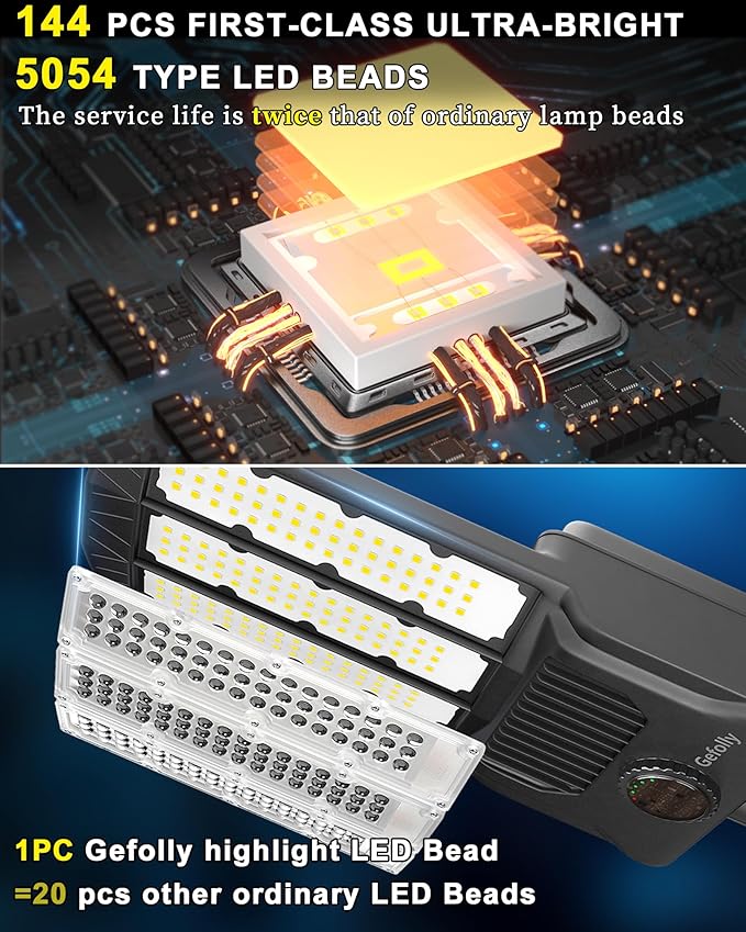 Gefolly SL-11000W Solar Street Lights Outdoor, 800000LM Commercial Parking Lot Light Dusk to Dawn IP67 Waterproof 6500K Security Flood Lights Lamp for Yard, Road, Basketball Courts