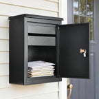 DWVO Wall-Mount Mailbox with Password Lock & Secure Lid, Parcel Drop Box, Anti-Theft Lockable Storage Box for Home, Office & School, Wall-Mounted or Floor-Mounted, Black, 9 gallons