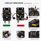 E9 Series 50 Amp Circuit Breaker with Manual Reset, Surface Mount, 12V - 72V DC, 50A Double 3/8" Stud Waterproof IP67