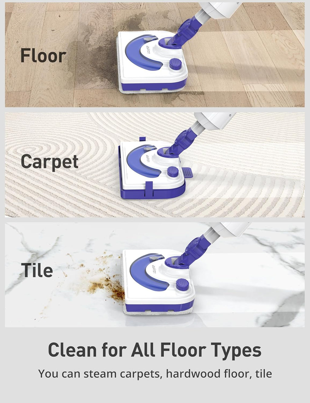 Professional Steam Mop Cleaner, 1300W Floor Steamer with Detergent Chamber, 25S Heat Up, Lightweight Steamer for Cleaning with 2 Washable Pads, Safe for Tiles, Upholstery, Carpet, Hardwood, Blue