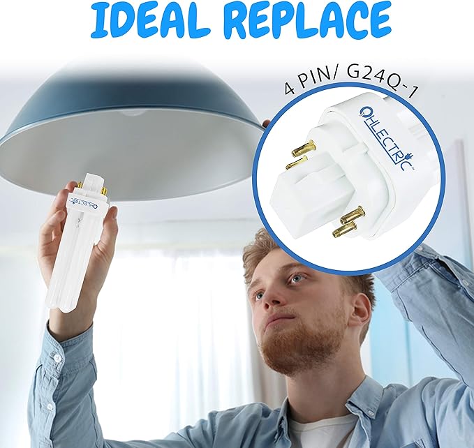 OHLECTRIC 13W Fluorescent Lamp with End-of-Life Protection - G24q-1 Base - Double Tube CFL Lamp - 12000 Hours Average Rated Life - 2700K - Pack of 4 - OL-41882