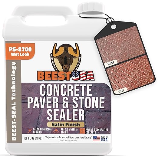 Paver Sealer - 8700 Wet Look (Satin Finish) - 1 Gallon Covers up to 175-250 sq ft (2 Coats)| Concrete Sealer Outdoor - Color Enhancing Acrylic Sealant for Stones, Patios, Pavers, Bricks & Driveways