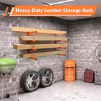 2 Pack Wood Organizer and Lumber Storage Rack Wall Mount, Heavy Duty Wood Storage Organizer Racks with 4-Level System for Garage, Workshop, Basement, Holds Up 220 LBS Per Level (Orange)